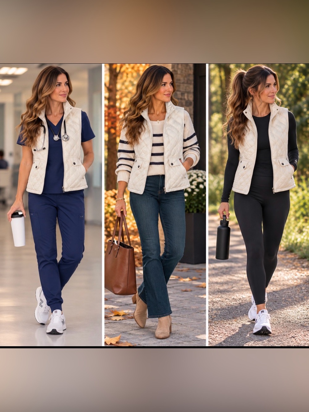 Quilted Cream Vest Women’s Lightweight Layering Piece